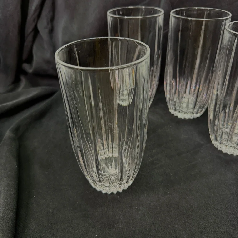 Lenox Westchester Crystal Highball Glasses Set of 4 Vertical Cut Tumblers 5.75in